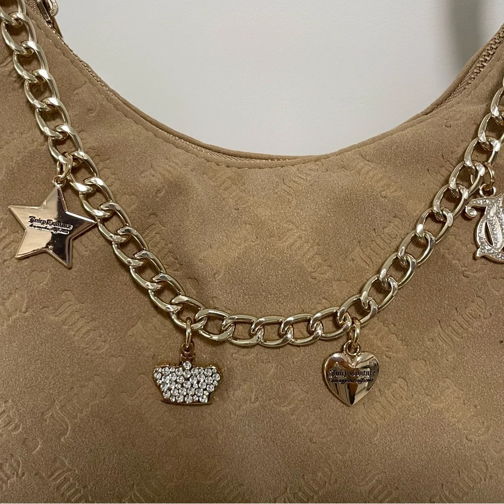 Juicy Couture Beige Hobo Bag – Designer Shoulder Purse wChain, Y2K Vintage